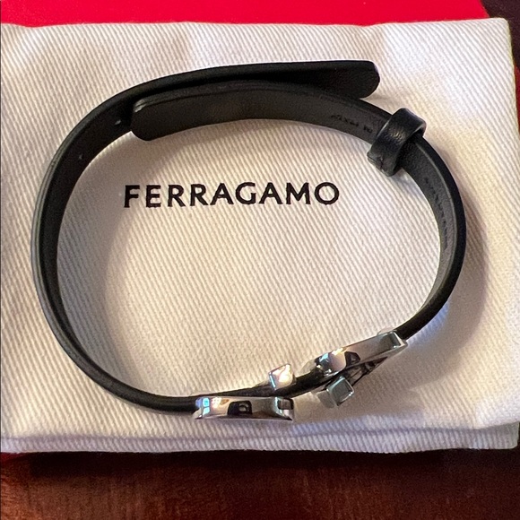Salvatore Ferragamo Black Leather bracelet with Silver Accents NWT - Picture 13 of 13